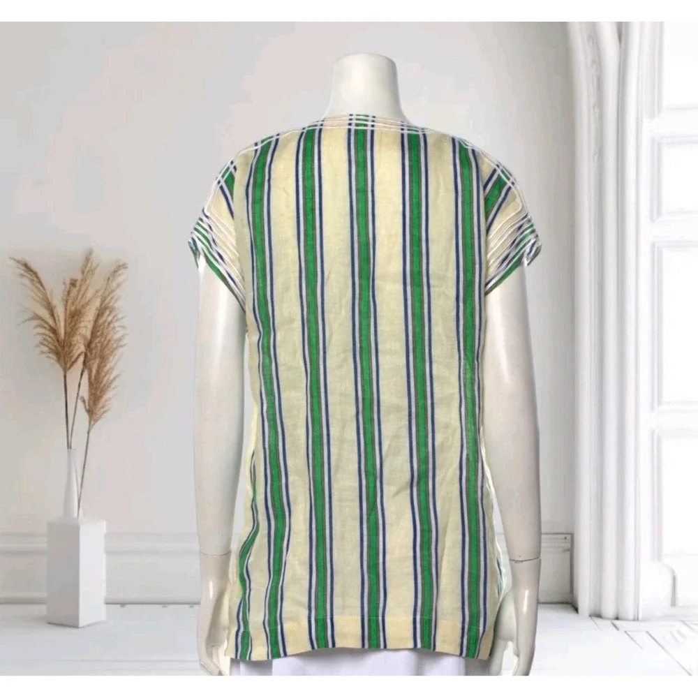 Tory Burch‎ Women's XS Blouse 100% Linen Striped Lagenlook Preppy
